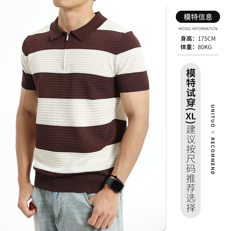 Camiseta de polo de seda de hielo de alta calidad de hombre de manga corta secado rápido medio abierto cremallera estriada agujero de negocios camiseta casual de hombre