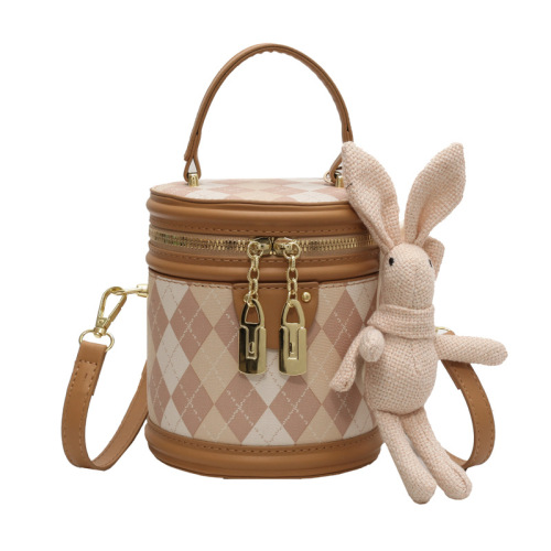 Simple rhombus cylindrical bag women's bag 2024 new summer fashion casual crossbody bag portable bucket bag for women