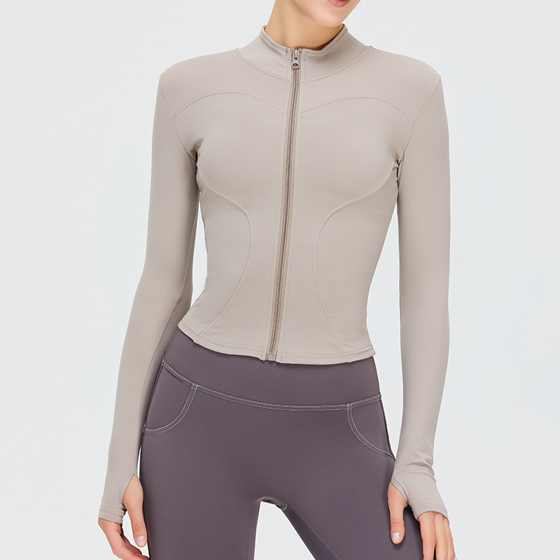 Otoño y invierno zip yoga chaqueta de manga larga mujer entrenamiento de carrera delgada abrigo deportivo de cuello vertical ropa de ejercicio al aire libre