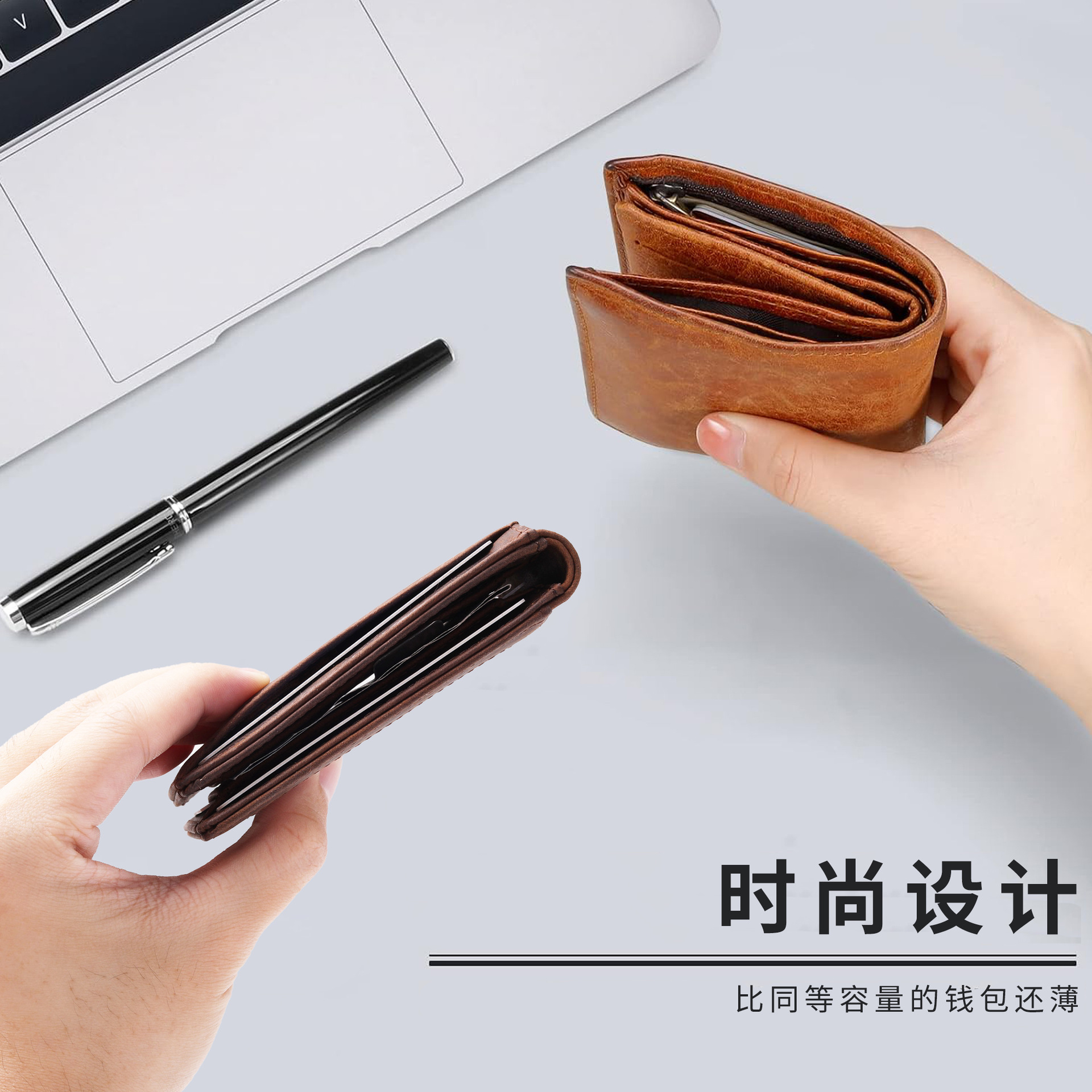 Amazon Crazy Horse Piel Cartera para hombre Airtag Cartera de cuero con cepillo antirrobo RFID para múltiples tarjetas