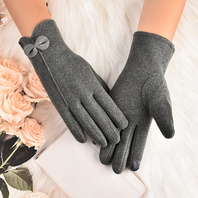 German velvet warm gloves for women, autumn and winter cycling and driving, touch screen plus velvet, windproof and cold-proof, cute five-finger tram for students