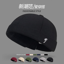 刺绣椰子树嘻哈唐帽复古文艺青年地主帽出游日系无檐西瓜帽男女生