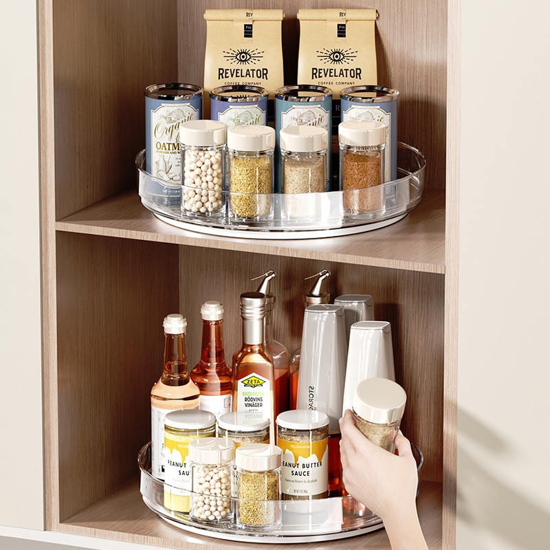 Yimijia cocina multifuncional condimento almacenamiento rack hogar giratorio almacenamiento rack transparente condimento bandeja de almacenamiento