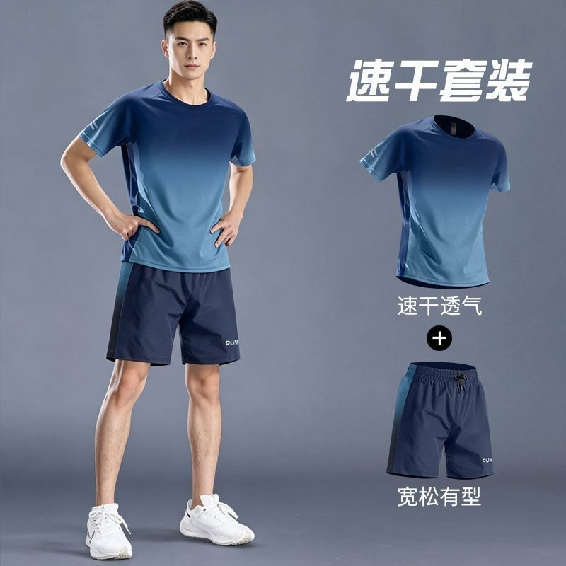 Men's new sports suit, quick-dry clothing for summer, fitness t-shirt, running short-sleeve shirt, shorts, badminton training wear Men's new sports suit, quick-dry clothing for summer, fitness t-shirt, running short-sleeve shirt, shorts, badminton training wear