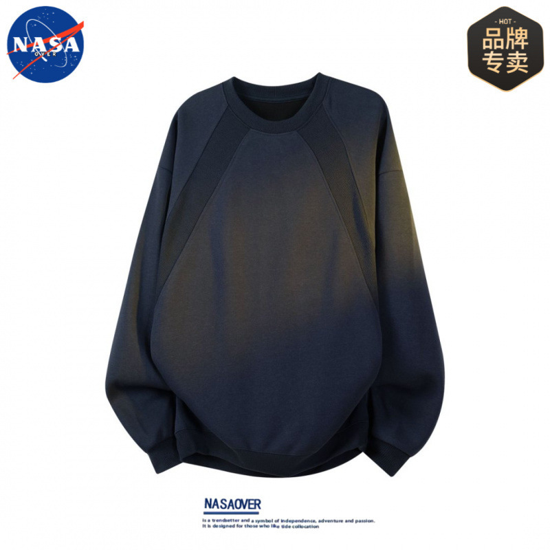 NASA品牌秋季高质量设计感长袖卫衣男士休闲纯色宽松百搭潮流上衣|undefined