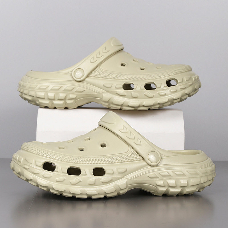 Dép sandal nam bít mũi đế lốp kiểu lỗ thoáng khí, đi biển và sinh hoạt hè — màu kaki, trắng, xám, đen