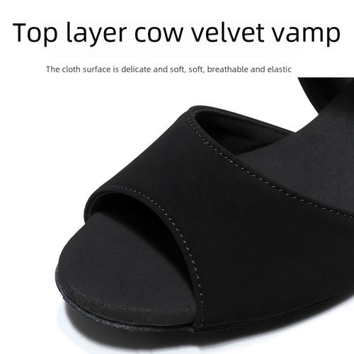 Ladies' Latin Dance Shoes, Adult Square Dance Shoes, Heel Ballroom Dance Shoes, Calfskin Leather Sandals, Single Shoes for Wholesale