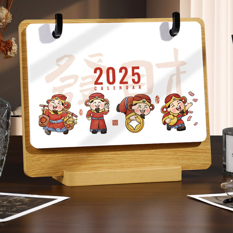 Calendario de escritorio de madera 2025 nuevo calendario decorativo creativo calendario de escritorio de dibujos animados simple calendario de escritorio corporativo año de la serpiente