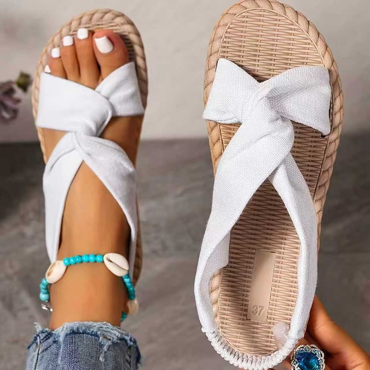 Sandalias Planas Cruzadas de Yute Talla Grande Lino y Caucho Antiolor para Verano image 13