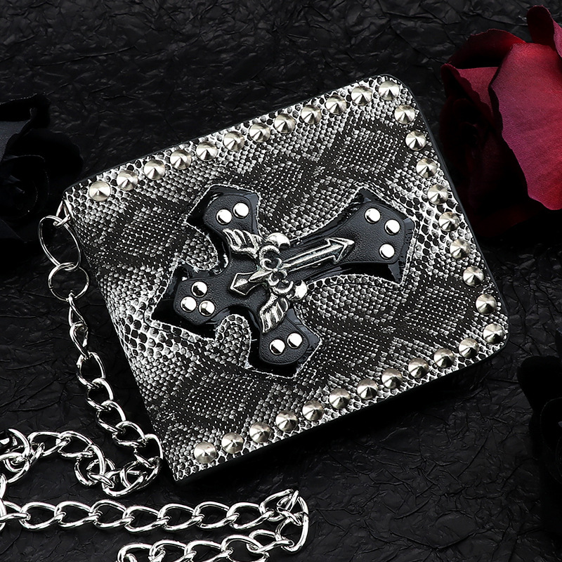 Cross-border Gothic Dark Punk Skull Coin Purse, Snake Pattern Cross Rivet Multi-Card Slot Men's Wallet