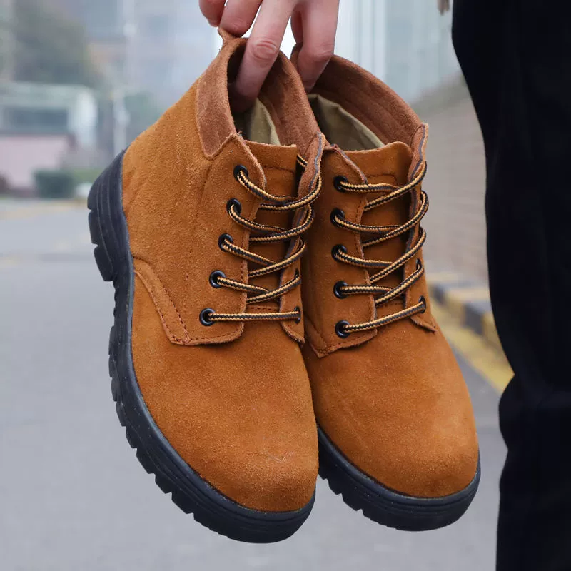 Обработанная мужская обувь для защиты труда из натуральной воловьей кожи, стальные носки, противоскользящая, противоударная, противопрокольная, обувь для сварщиков, дышащая рабочая защитная обувь.