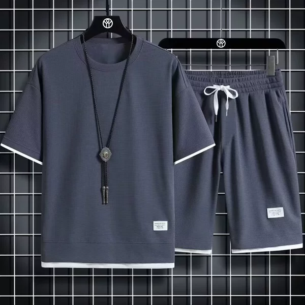 Dark gray short -sleeved suit