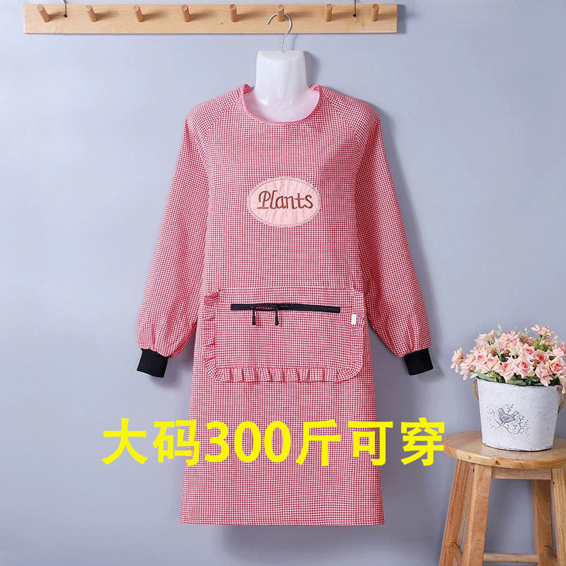 Cotton apron household extra large plus size long sleeve zipper pocket adult fashion cute anti-dressing gown female oil-proof Cotton apron household extra large plus size long sleeve zipper pocket adult fashion cute anti-dressing gown female oil-proof
