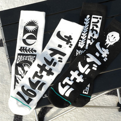 himiya ko永生系列經典黑白情侶款中筒襪英文卡通笑臉潮酷籃球襪