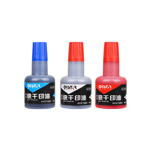 Qixing Fast-Drying Ink 40ml Red, Blue, Black Three-Color Ink Pad Stamp Ink for Stamps, Light-Resistant, Water-Resistant, Gravity-Feed Stamp Material Ink