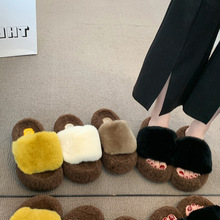 超火厚底小香风百搭毛毛拖鞋女秋冬2025新款厚底棉拖一字拖毛毛鞋