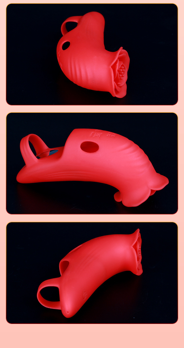 Rose Vibrating Finger Sleeve, Silicone G-Spot and Prostate Stimulation, Red Wearable Egg — detail image 23