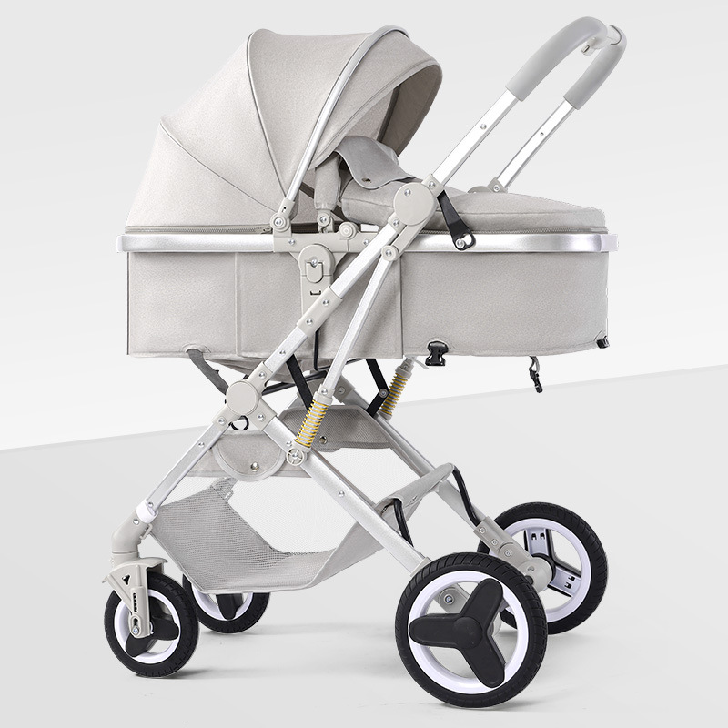 Coche de bebé se puede sentar y acostar en dos direcciones, 0 - 3 años de edad, ligero y plegable con un botón para bebés recién nacidos, cuatro ruedas antichoque