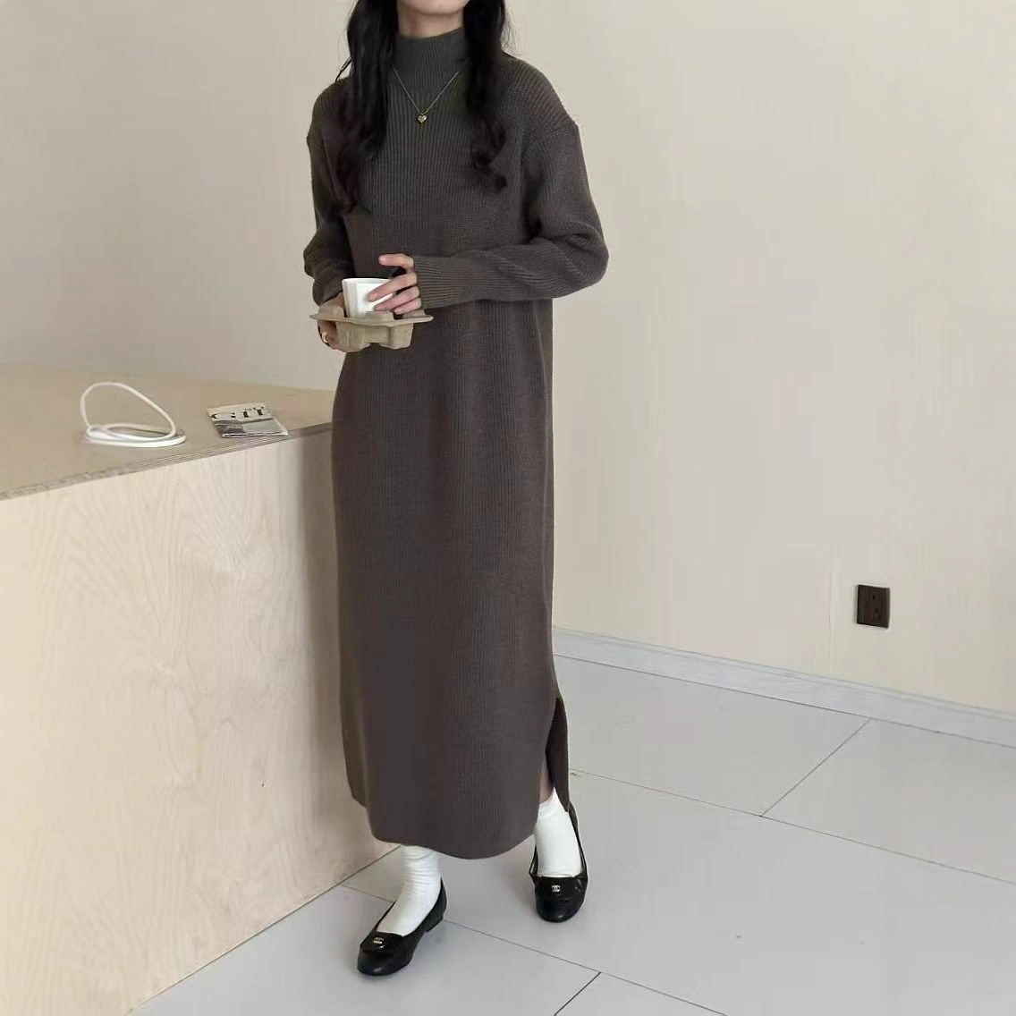 长款毛衣裙欧美跨境新款慵懒风套头加厚大码宽松针织百搭连衣裙女
