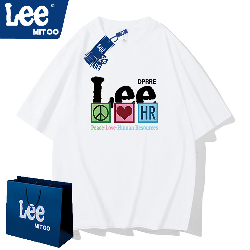 Lee&mitoo2025 夏ヘビーウェイトコットン半袖 Tシャツメンズトレンディなブランド高品質カップルルーズ半袖トップ|undefined