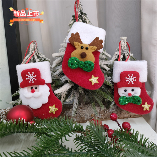 Suministros de decoración de Navidad Santa Claus calcetines pequeños colgante de árbol de Navidad calcetines de Navidad bolsa de regalo bolsa de dulces de Navidad