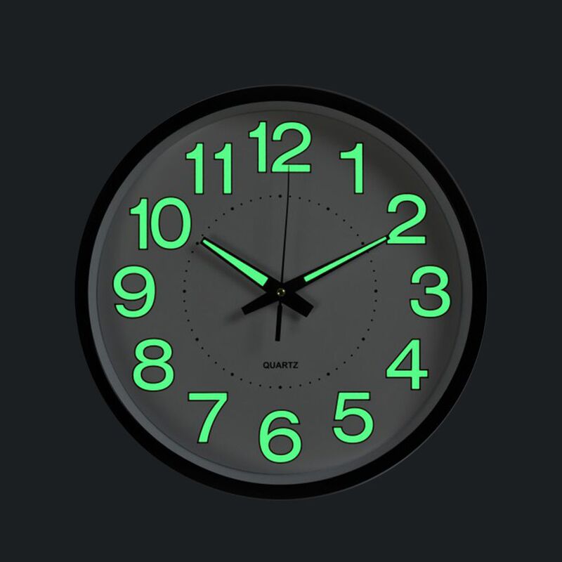 12-Inch 30cm Clock Luminous Wall Clock Fluorescent Shiny Quartz Clock Home Decoration Wall Clock Clock