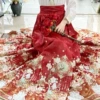 Single piece antique floral red horse face skirt
