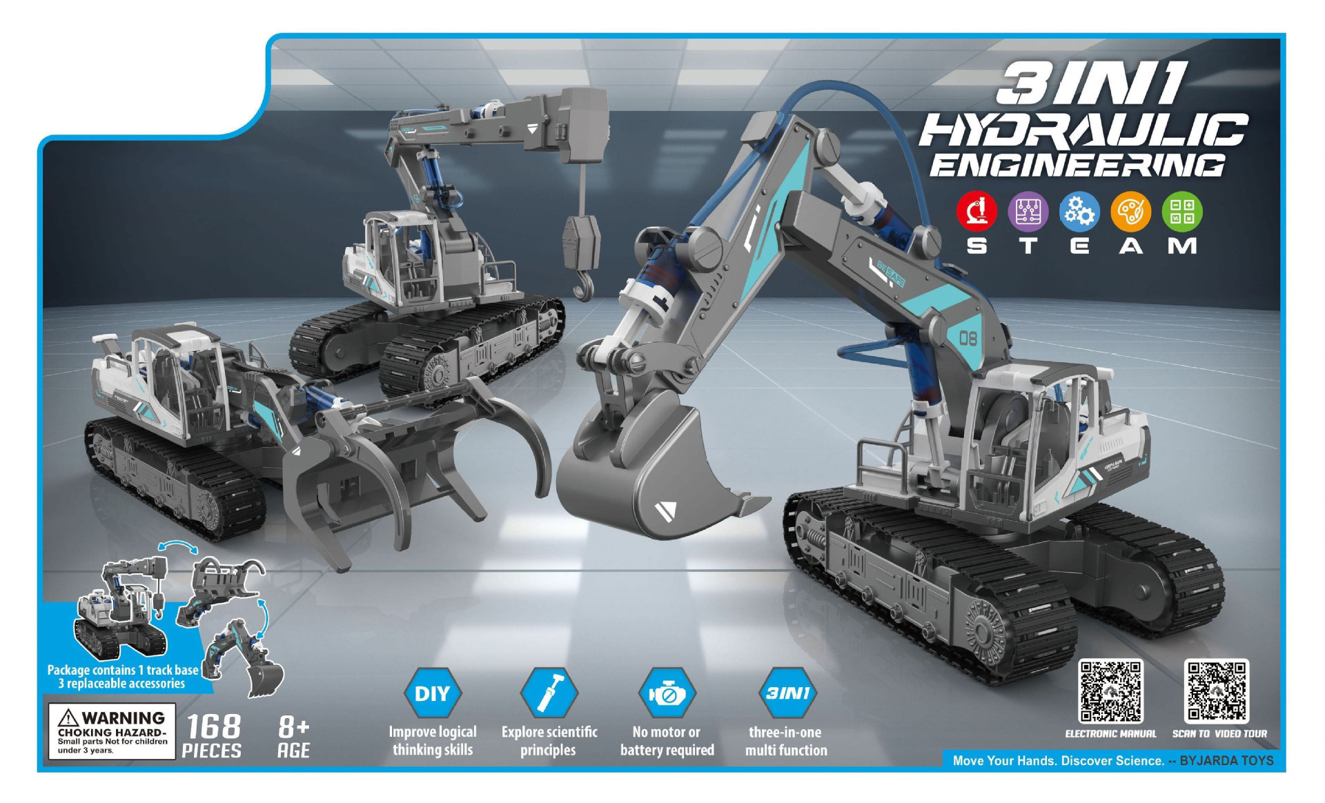 #3 in 1 유압 동력 굴삭기, 크레인, 우드 로더