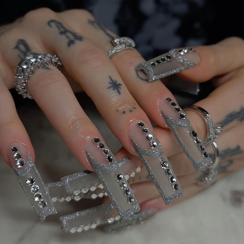 Diamond glitter senior gray coffin armour cross-border Europe and the United States fake nails finished wholesale removable wearable armour