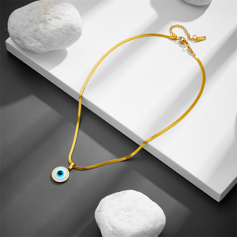 21g Weight 0.03µm-0.05µm Gold Plating Thickness PVD Coated Gold Plating Process 18K Real Gold Plated Plating Material 304 Stainless Steel Pendant Material Acrylic Inlay Material PVD Coated Real Gold Plated 18K Gold Devil'S Eye Titanium Steel Simple Style Waterproof Non Tarnish Titanium Steel Pendant Necklace