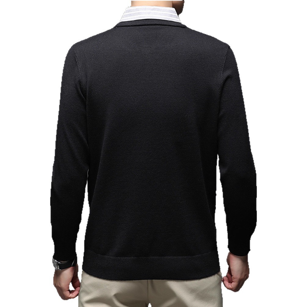 Suéter de hombre con solapa jacquard otoño y invierno viejo dinero falso dos piezas casuales simple fundación de manga larga jersey de punto