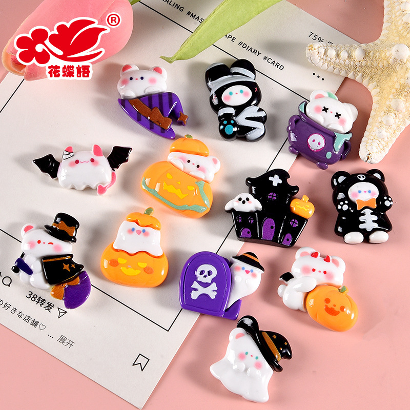 Creative bear Halloween resin accessories handmade diy material cream glue phone case refrigerator sticker hair rope hair accessories