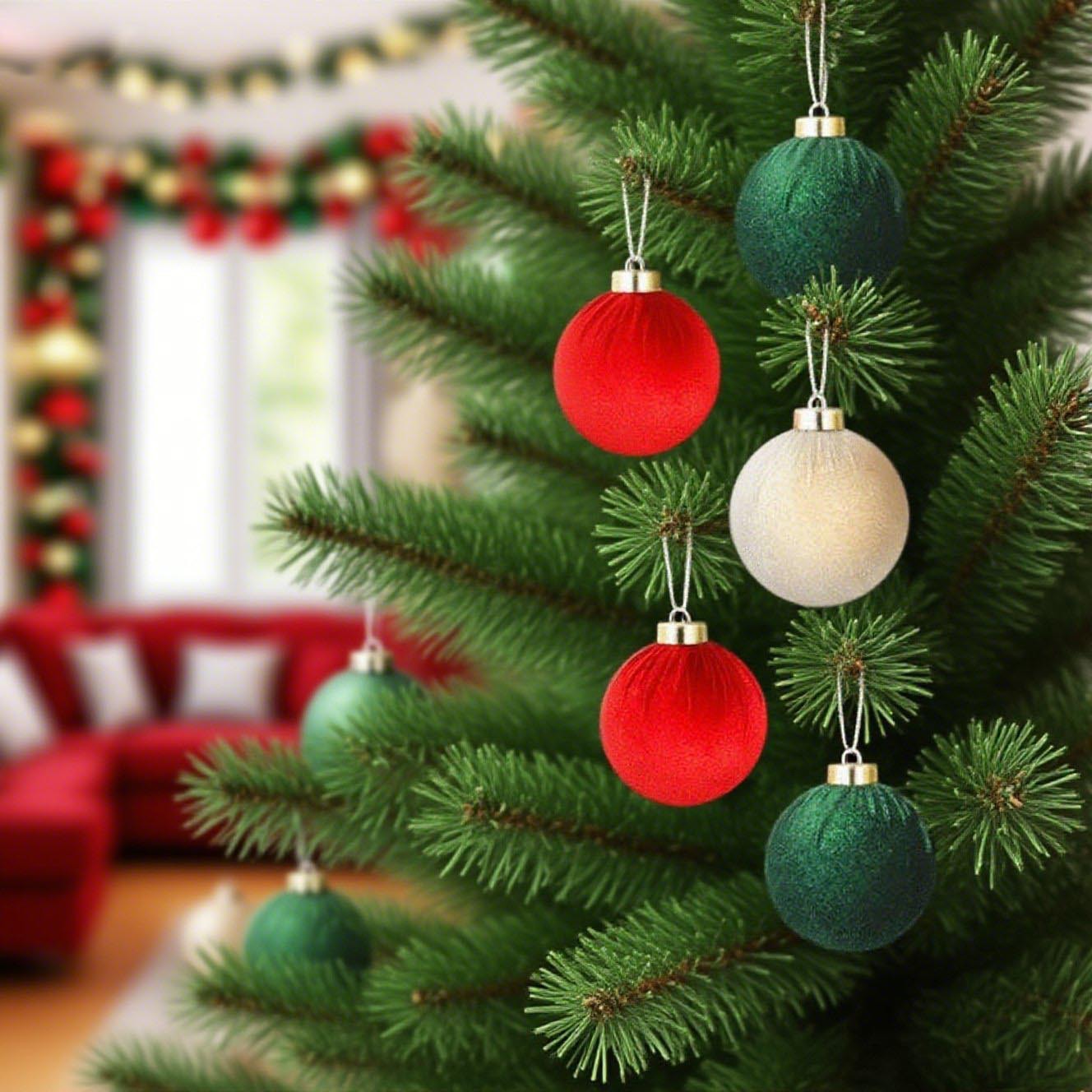 6CM12 bola de Navidad tela de peluche de alto lujo tela de peluche bola de tela decoración de Navidad árbol