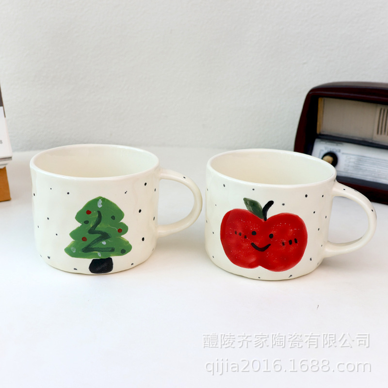 Exported to South Korea Hand-Painted Red Apple Ceramic Coffee Cup High-Looking Girl Water Cup Christmas Couple Mug Exported to South Korea Hand-Painted Red Apple Ceramic Coffee Cup High-Looking Girl Water Cup Christmas Couple Mug