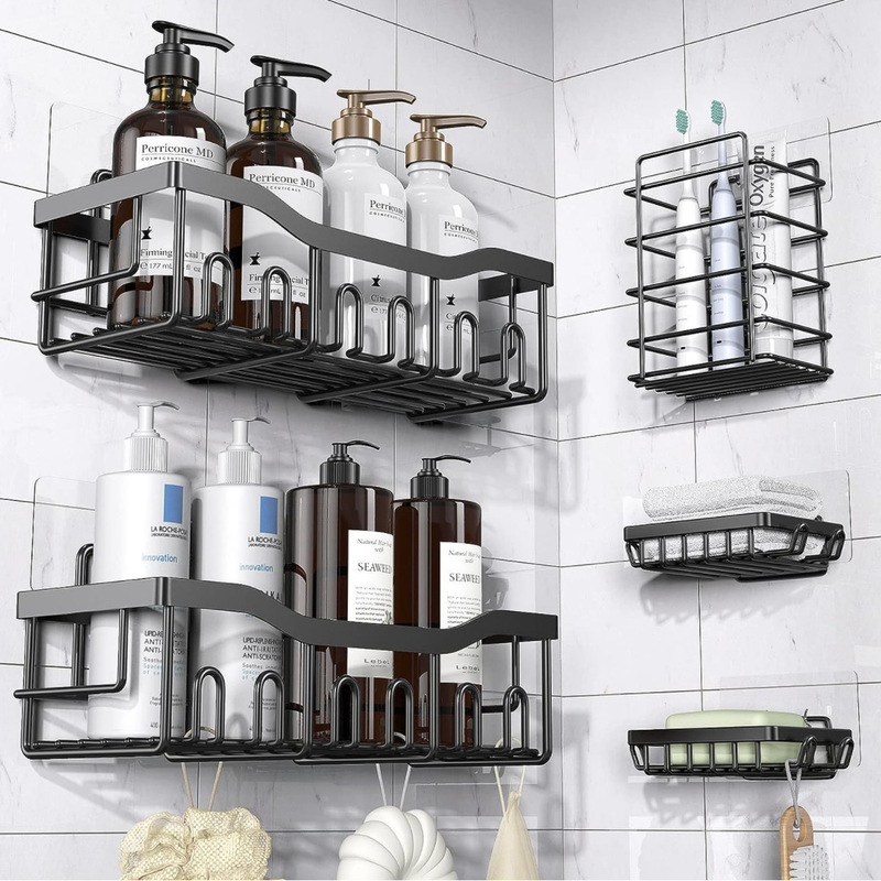 Bathroom Storage Rack, Iron Art Toiletries Organizer, Wall-Mounted Toothbrush Holder, No-Drill Wall Hanging
