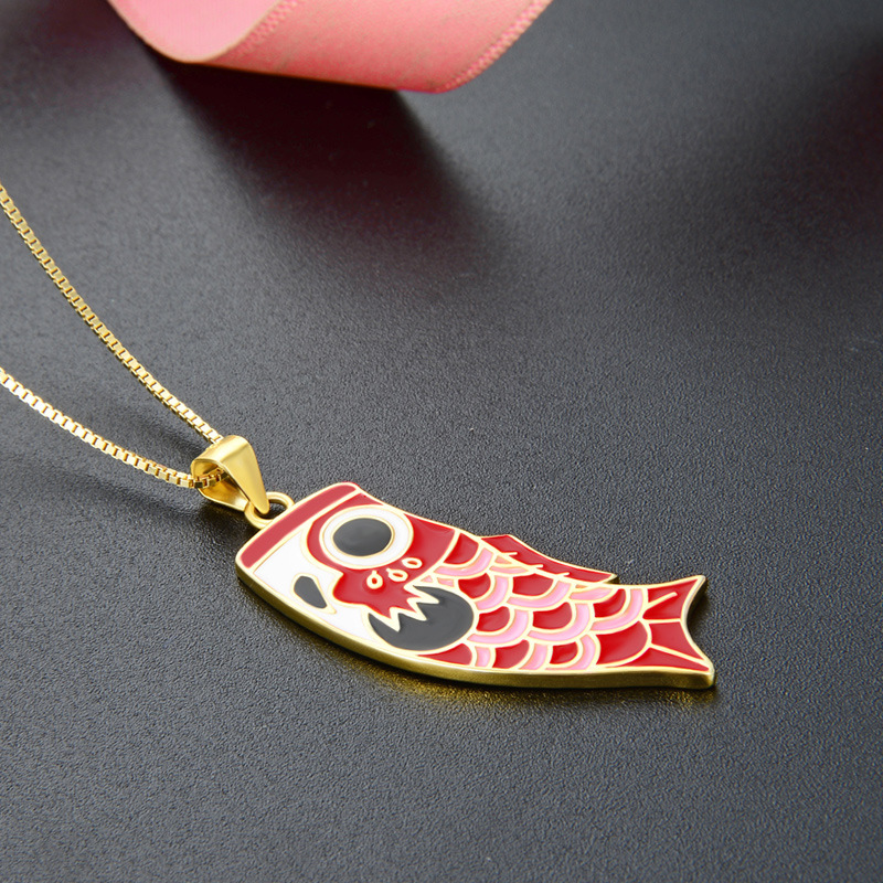 Nuevo cross-border 925 plata esterlina dibujos animados Koi collar de colgante de goteo de aceite nicho femenino sentido de diseño de accesorios de carpa europea y americana