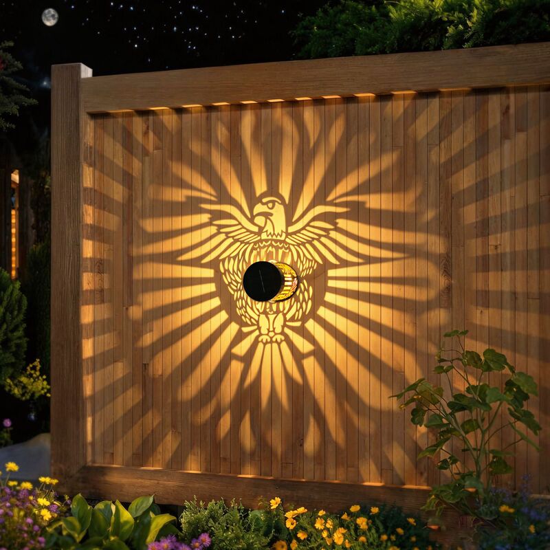 Solar Outdoor Wall Light Waterproof Mandala Pattern Sensor Garden Light Eagle Iron Wall Hanging Light Wall Lamp
