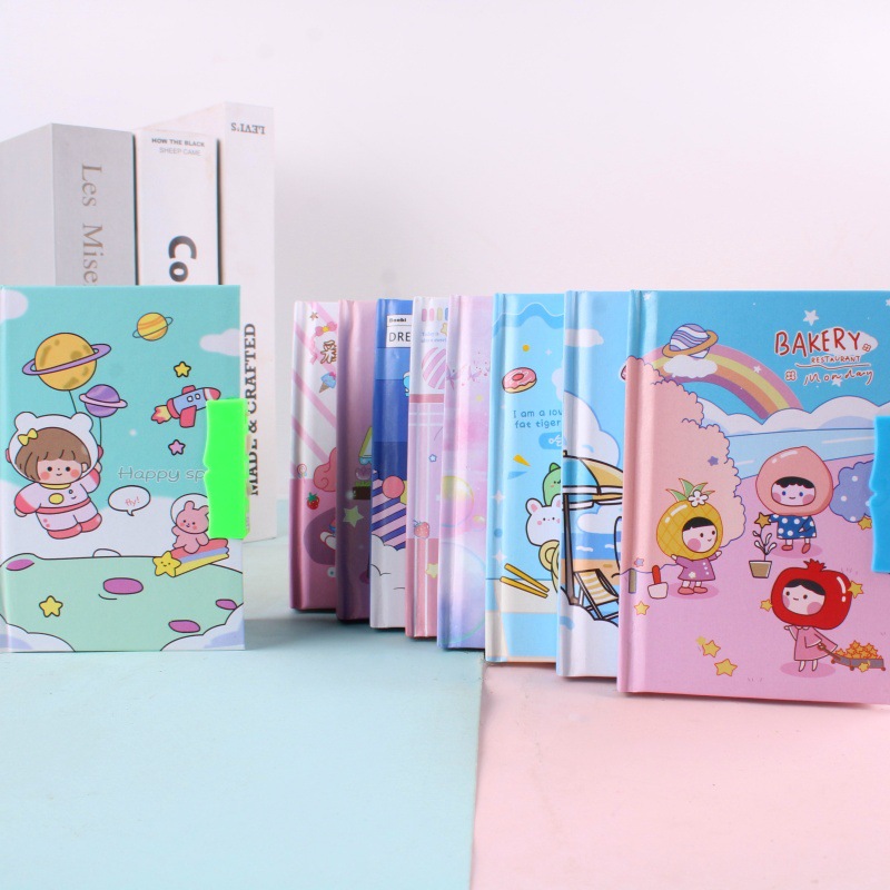 Libro de contraseña de 72K de alto aspecto Libro de diario portátil para estudiantes de escuela primaria con bolsillo con cerradura Regalo de regalo de premio de vacaciones para niños