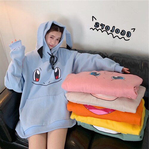 Cross-border 190g Autumn/Winter Pikachu Hooded Sweatshirt for Women Students Japanese Anime Thick Medium-Length Hooded Cute Top