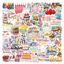 55张happy birthday卡通生日快乐贴纸装饰手账文具水杯电脑防水贴