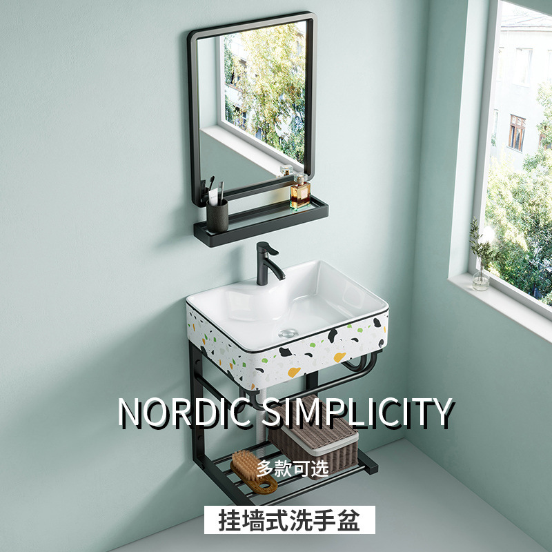 Montado en la pared lavabo gabinete combinación lavabo de cerámica hogar mini balcón pequeño apartamento baño lavabo