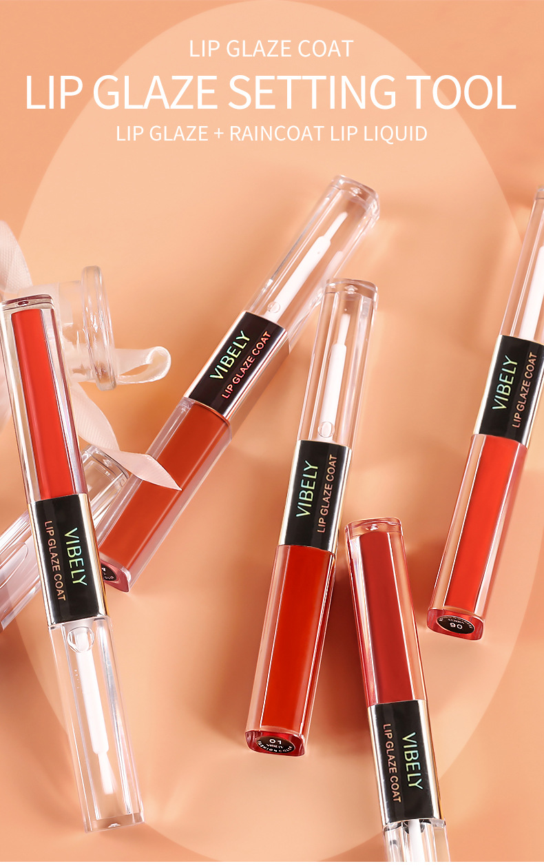 VIBELY Double-head Lip Gloss Raincoat, non-stick cup, Water Gloss mirror Lip Gloss Raincoat, Lipstick Setting Wonder, Setting liquid undefined