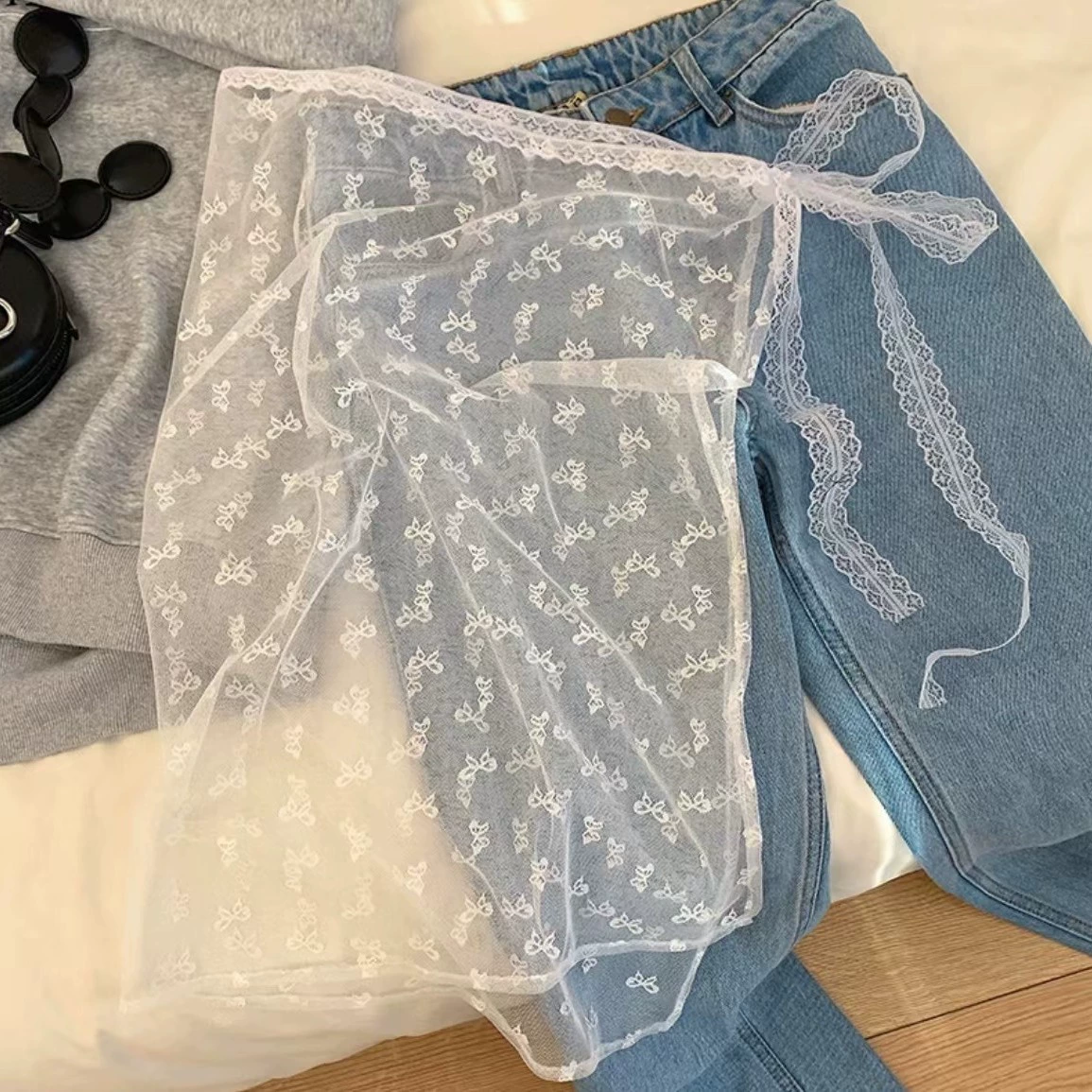 2024 новый INS блогер lace stacking носить марля юбка нишевый фарт Curtain, горячая девочка банди юбка юбка