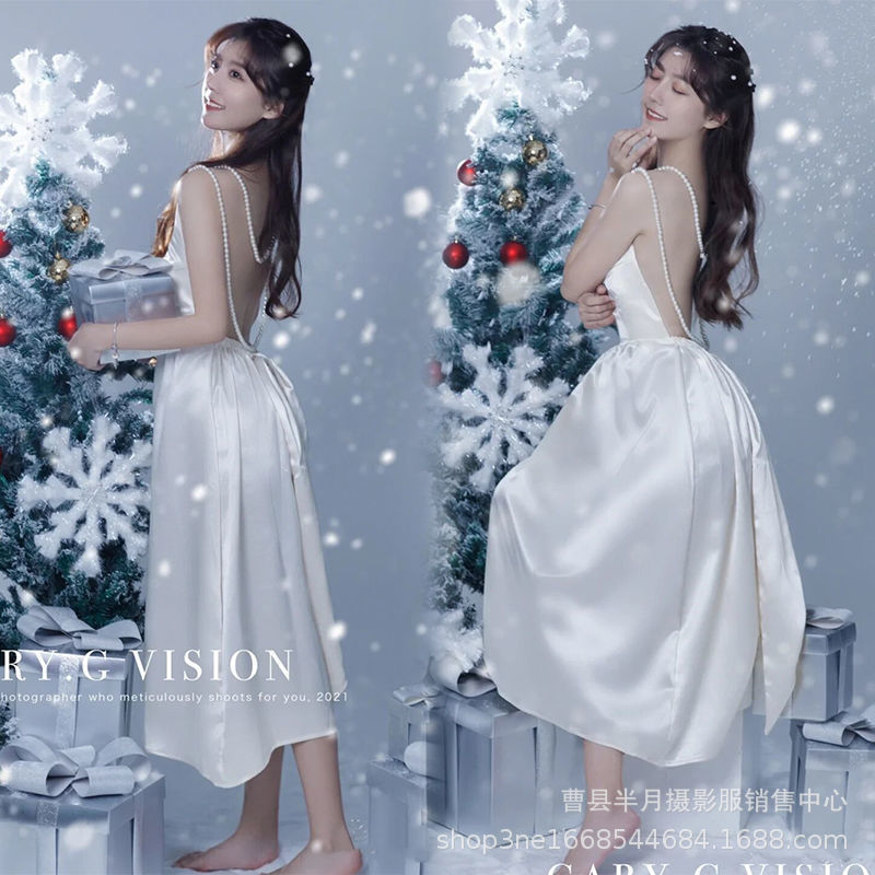 New Photo Studio Pregnant Women Photo Clothing Advanced Sense Pregnant Mother Backless Pearl Slip Skirt Photo Photography Art Photo