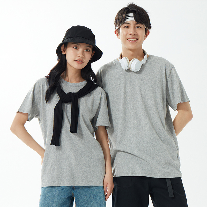 Camiseta de algodón de cuello redondo de verano logotipo impreso gota hombro ropa de clase de trabajo marca de moda camisa de publicidad de manga corta Camiseta Comercio exterior transfronterizo