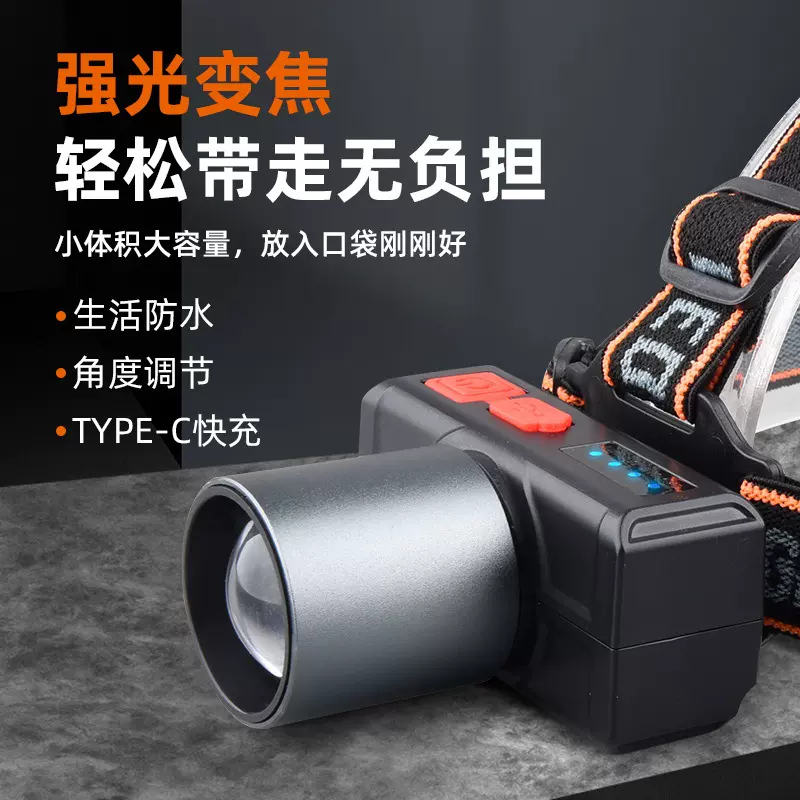 跨境新款头灯 LED强光超亮户外钓鱼USB充电矿灯 头戴式手电筒批发