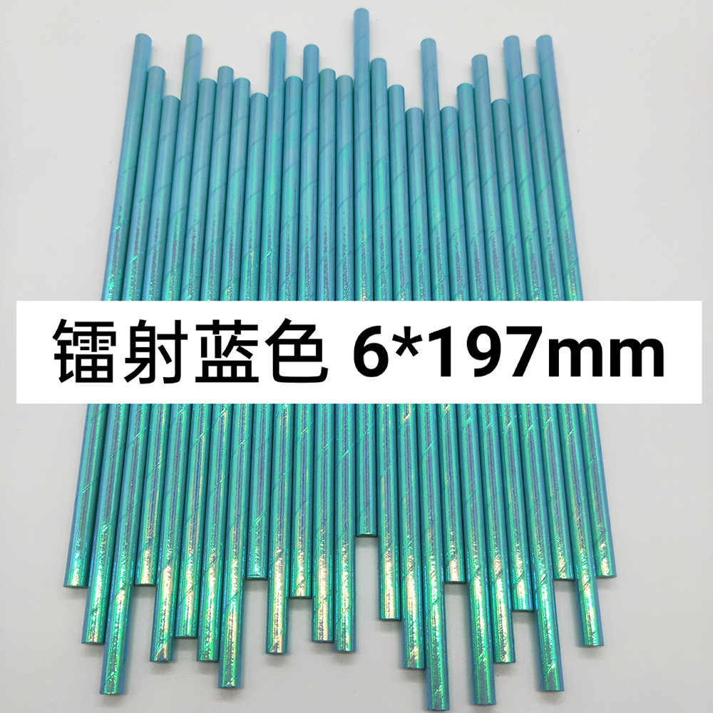 Combinación azul paja de papel desechable degradable papel Kraft bar fiesta postre pastel decoración tubo recto tubo para beber