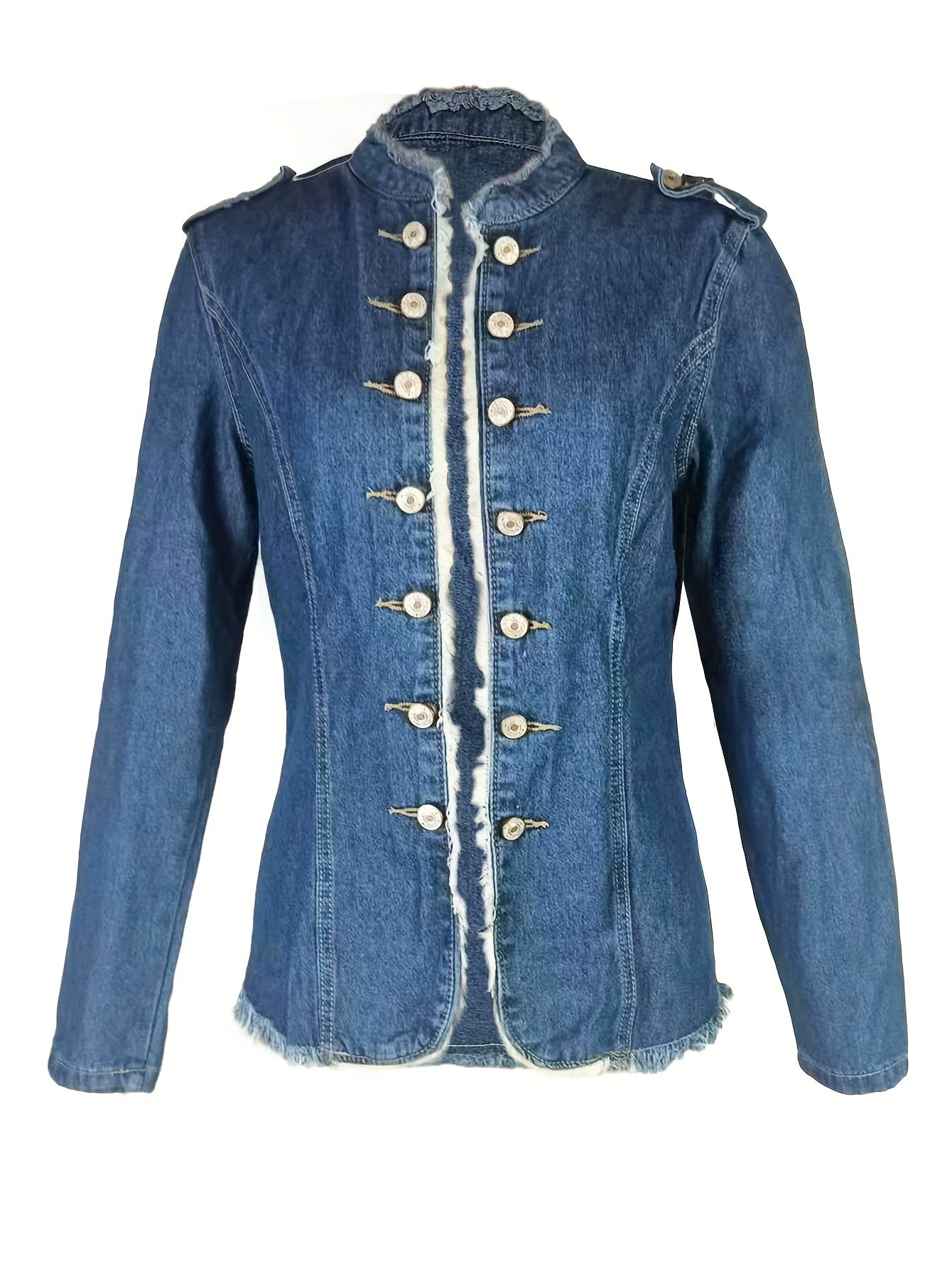 Women's Slim Fit Denim Jacket Single Breasted Stand Jacket