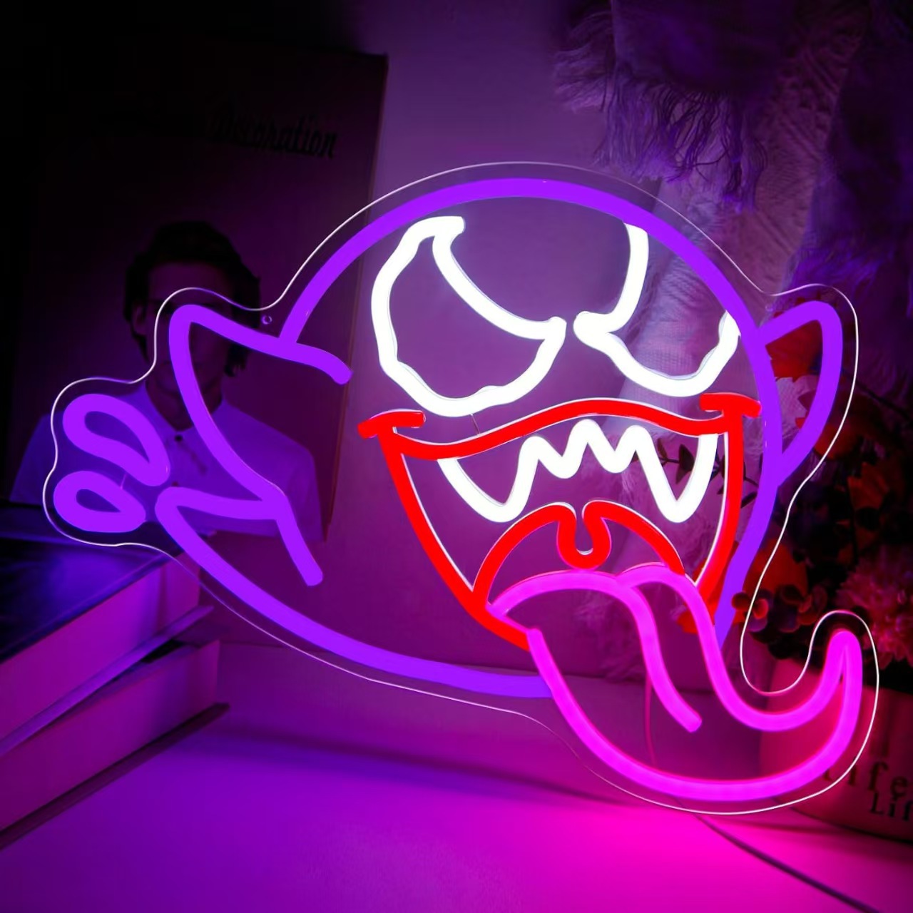 Luz de neón transfronteriza amazónica personalizada calabaza fantasma de Halloween luces decorativas happy Halloween atmósfera