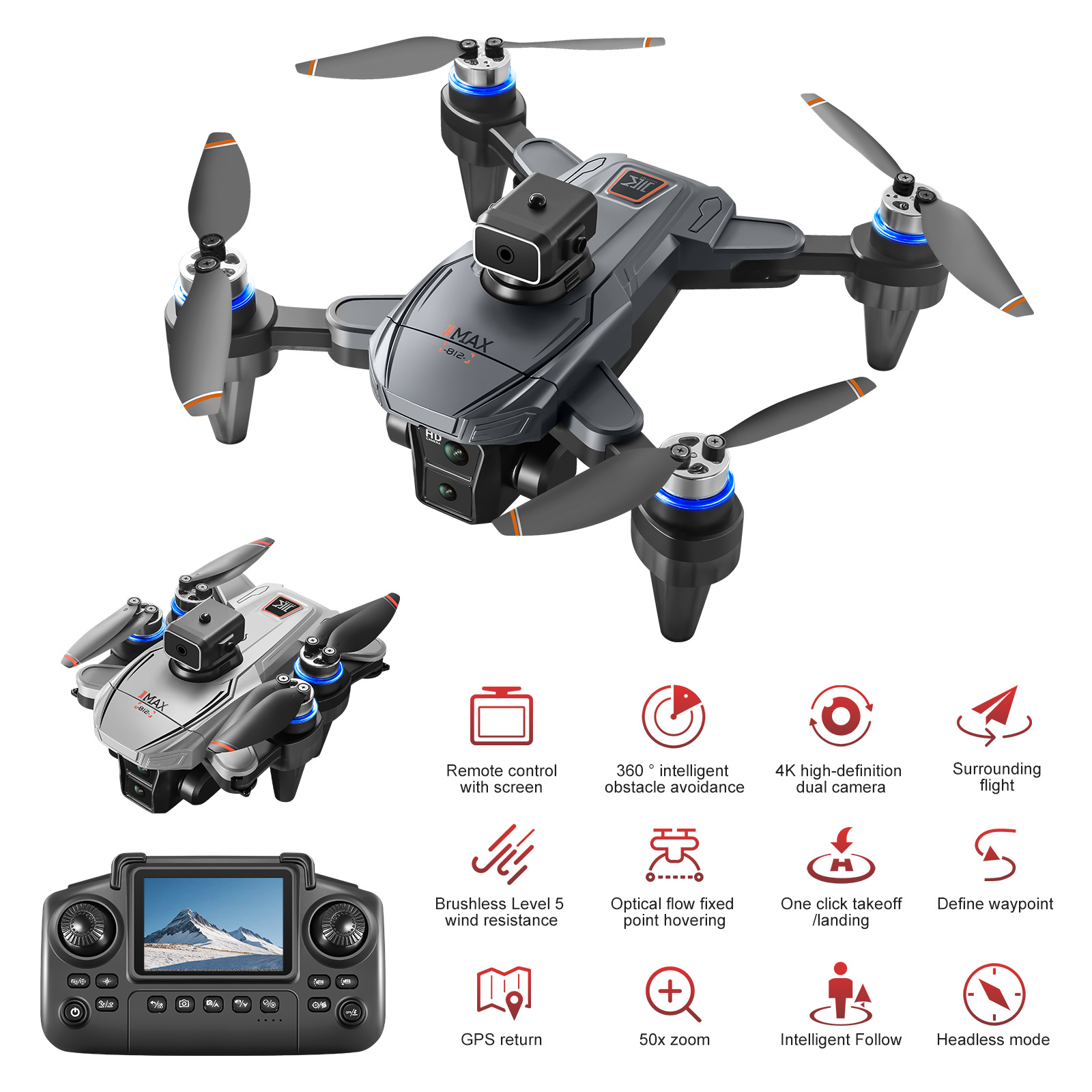 K812Ma with Screen Control High-Definition Aerial Camera Drone Brushless Motor Gps Automatic Return Aerial Camera Drone